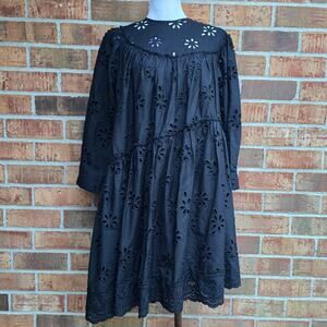 Simone Rocha H&M Black Eyelet Dress XS Embroider Cotton Floral Ruffle Asymmetric